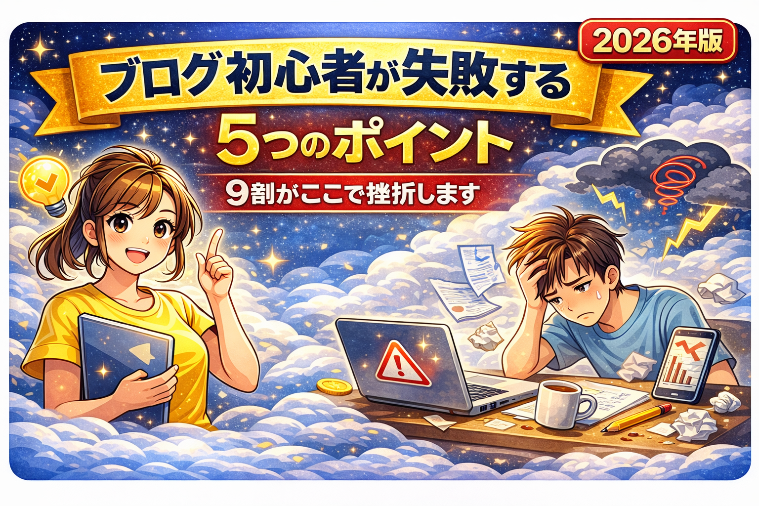 ブログ初心者が失敗する5つのポイント｜9割が挫折する原因と回避方法を解説した画像